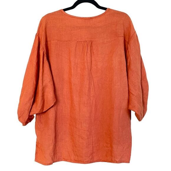 Bella Urbia Made In Italy 100% Linen Orange Oversized Tunic Blouse Sz M - Picture 9 of 10